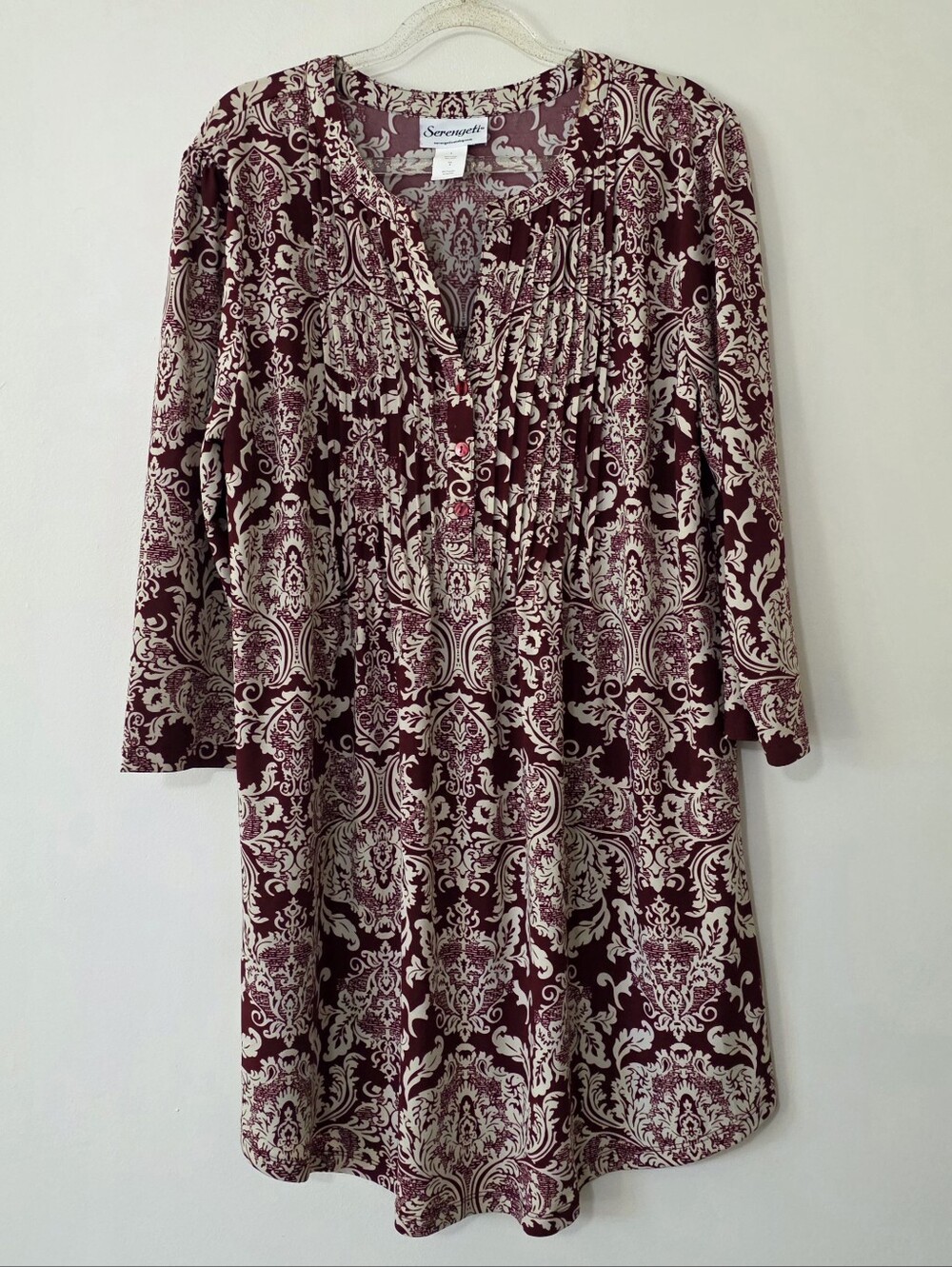 Serengeti Pintuck 3/4 Sleeve Tunic Top Cottagecore Boho Chic Paisley Medium